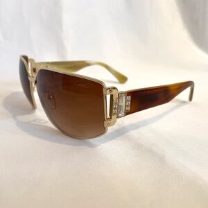 Lanvin Gold & Tortoise Sunglasses with Crystal Detail – Gradient Lenses – Case